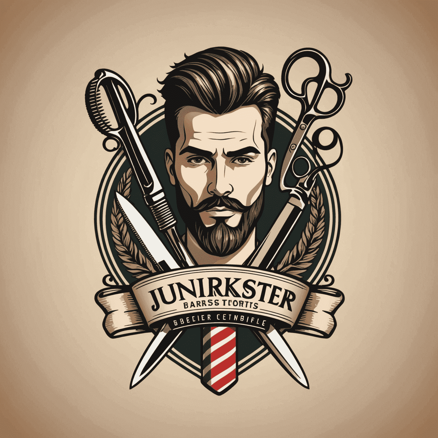 JunirKopster logo - A stylized barber pole with scissors