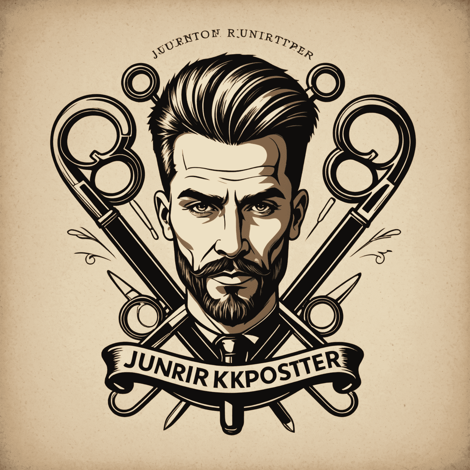 JunirKopster logo - A stylized barber pole with scissors