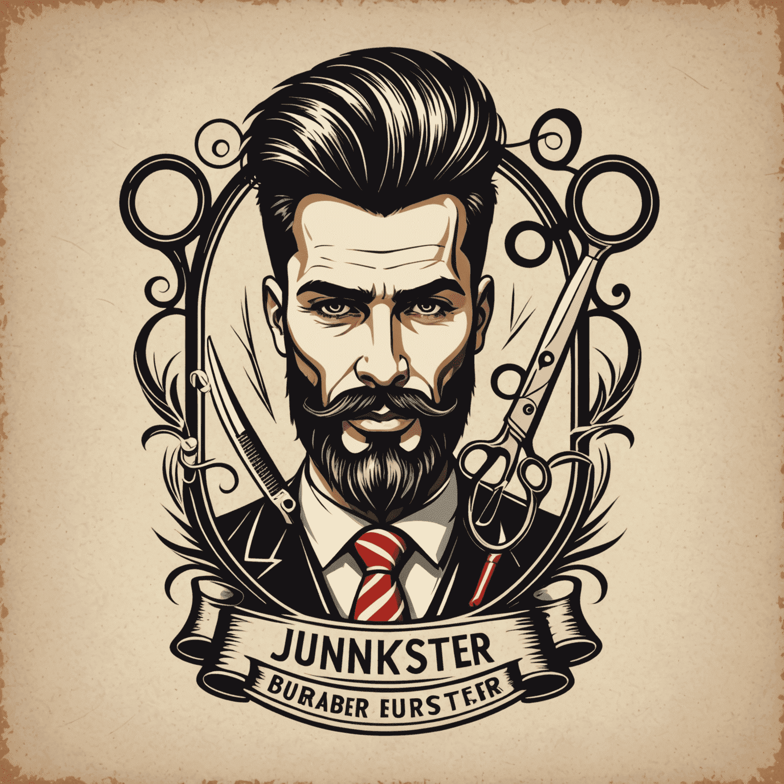 JunirKopster logo - A stylized barber pole with scissors