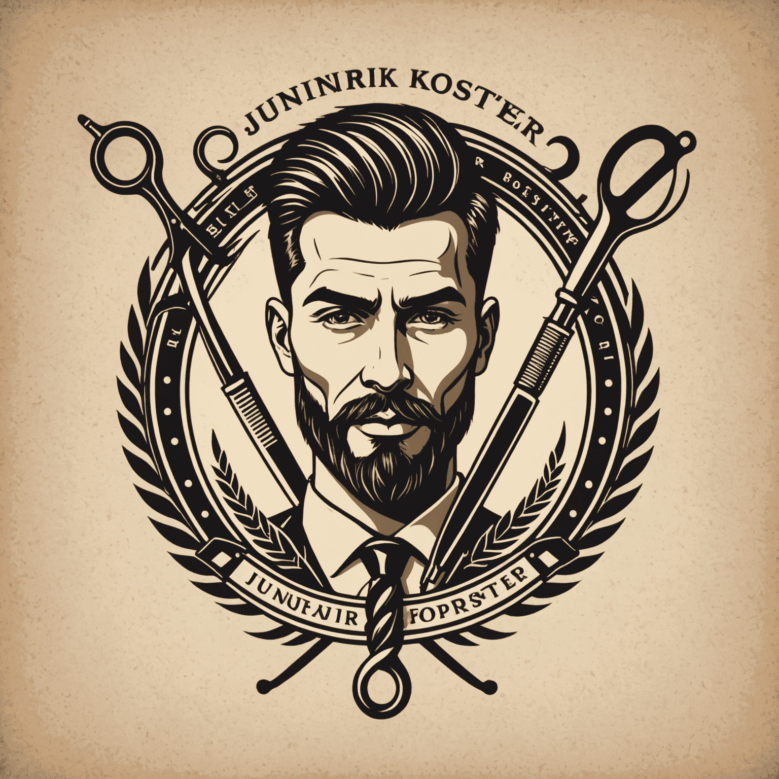 JunirKopster logo - A stylized barber pole with scissors