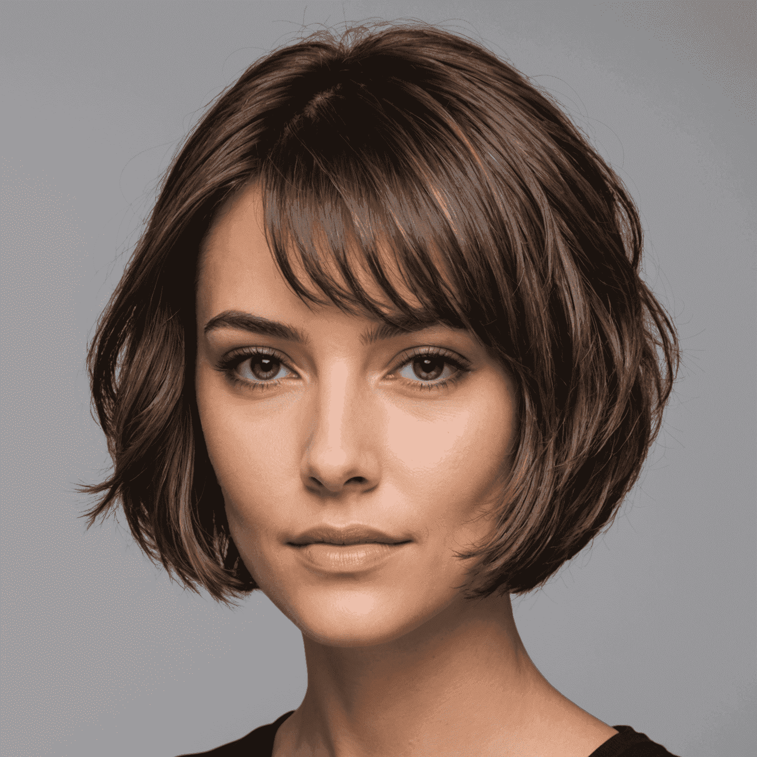 Woman with a textured bob haircut, showcasing volume and movement