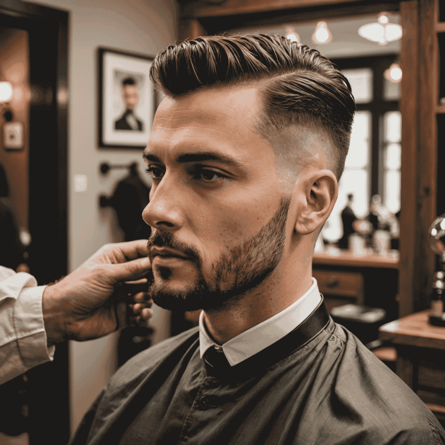 A stylish man's haircut being performed in a home setting, showcasing modern and trendy styles