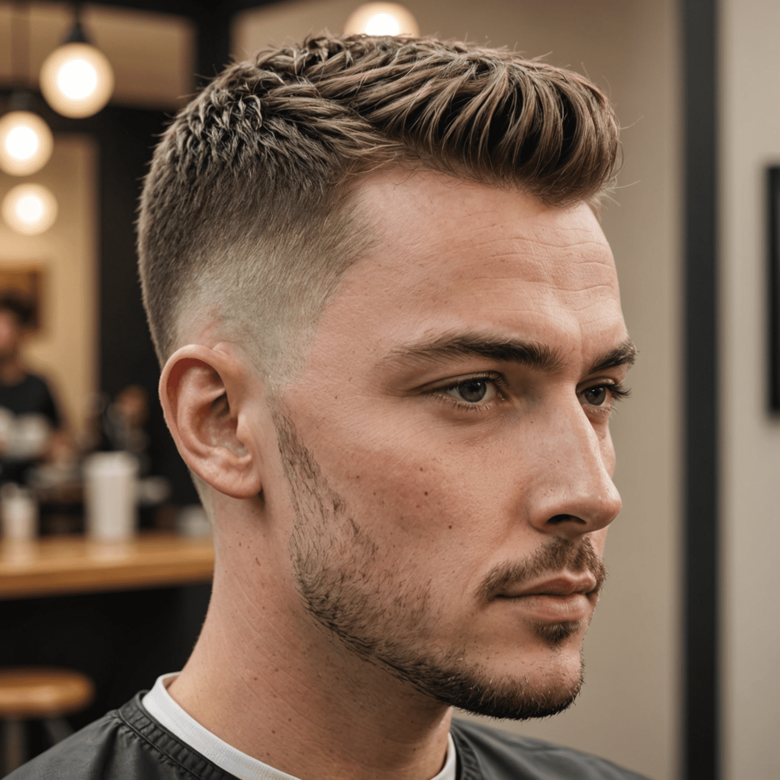 Man with a modern crop haircut, featuring short textured hair on top and faded sides